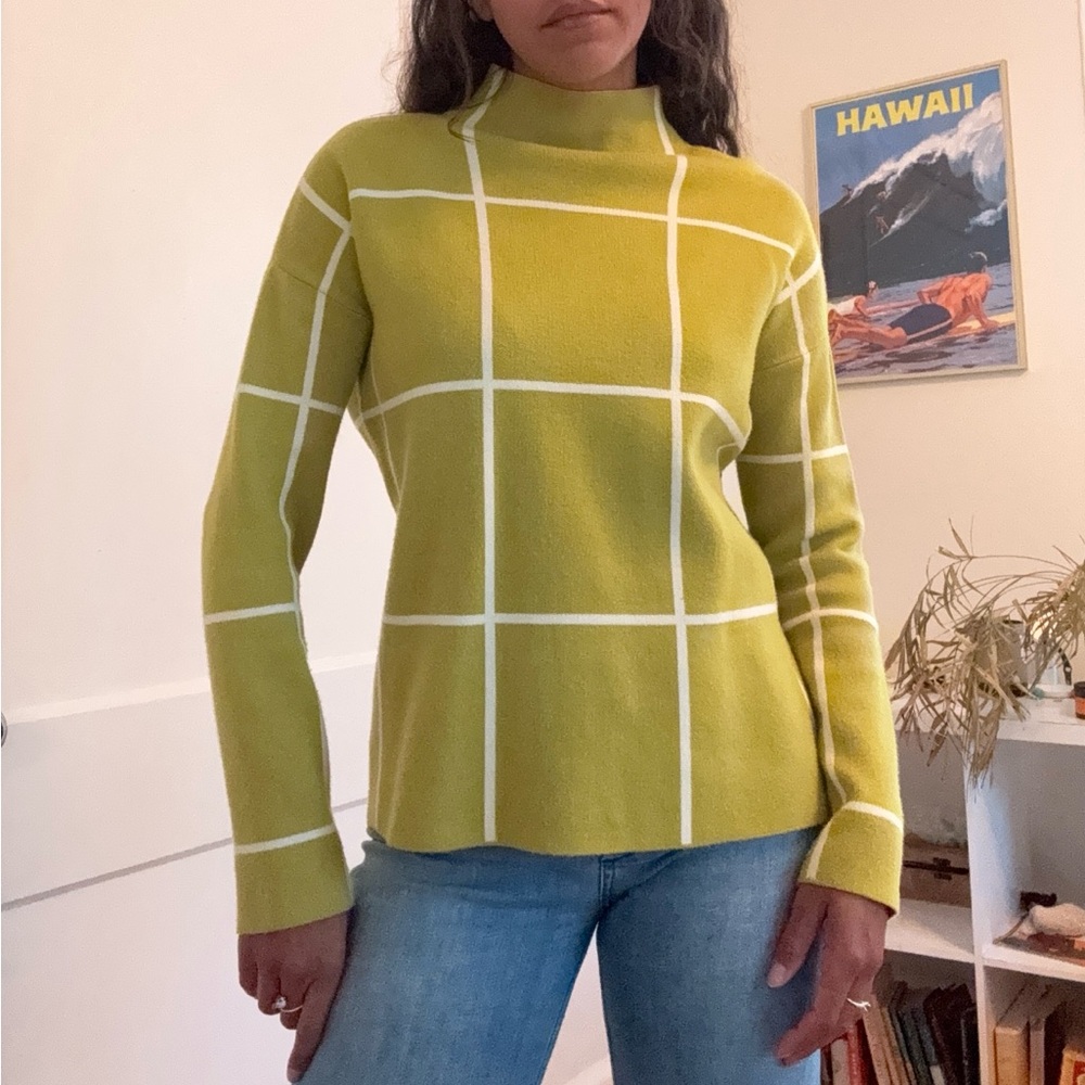 Soft checkered mock neck sweater
